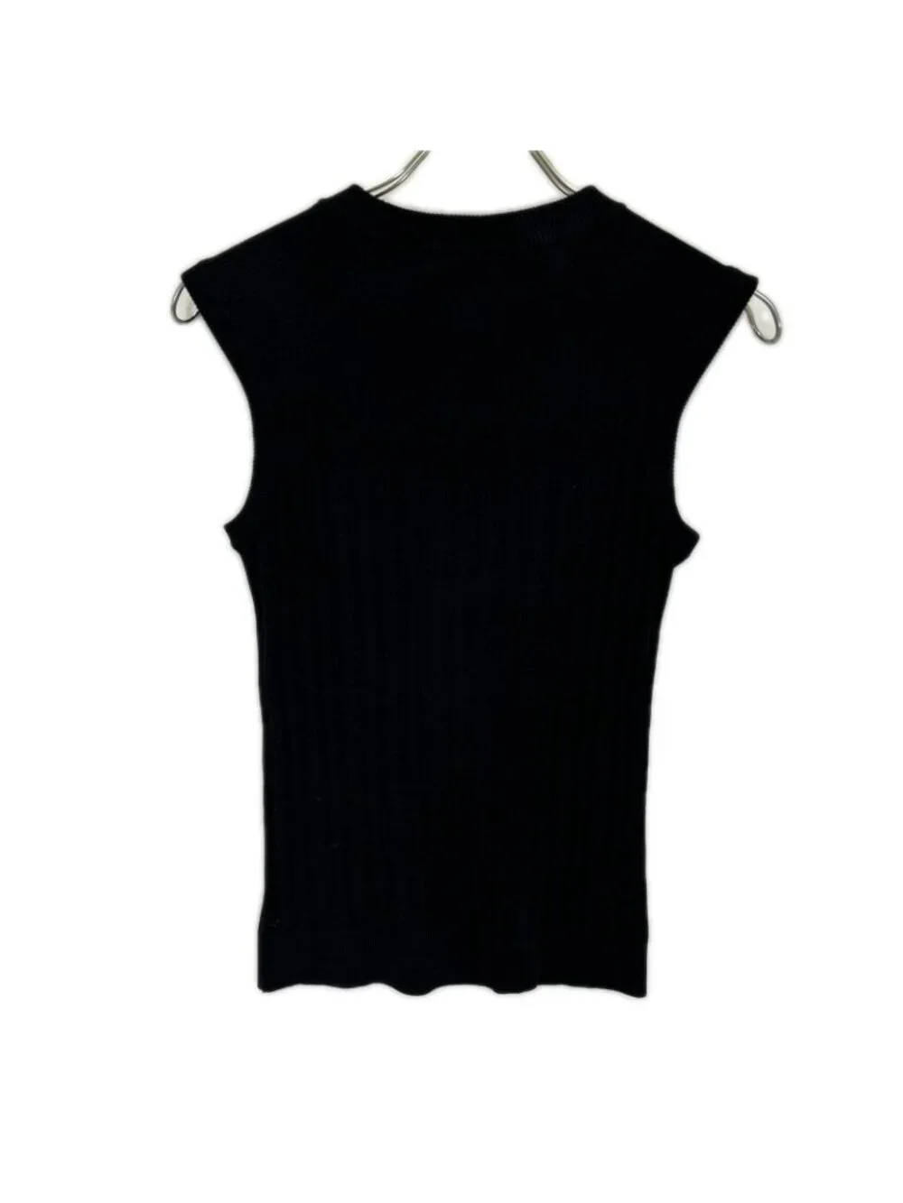 Chanel Black CC Logo Sleeveless Rib Knit Sweater 38